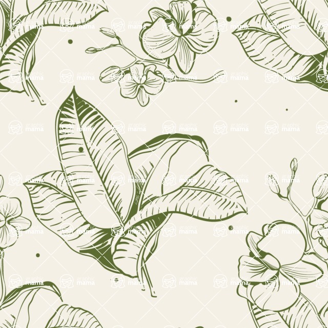 Nature Backgrounds, Patterns and Frames Themed Graphic Collection - Seamless Hand-Drawn Floral Pattern